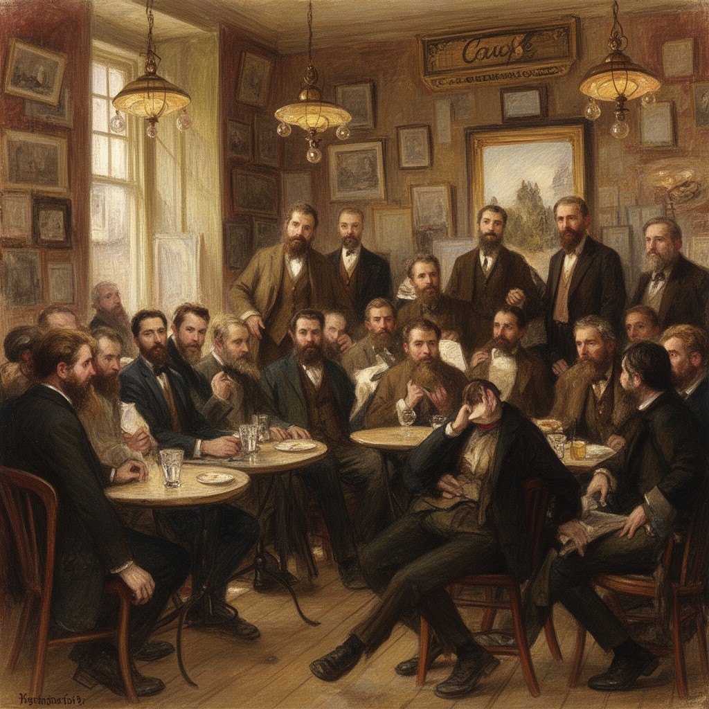AI-generated illustration of Café Guerbois circle