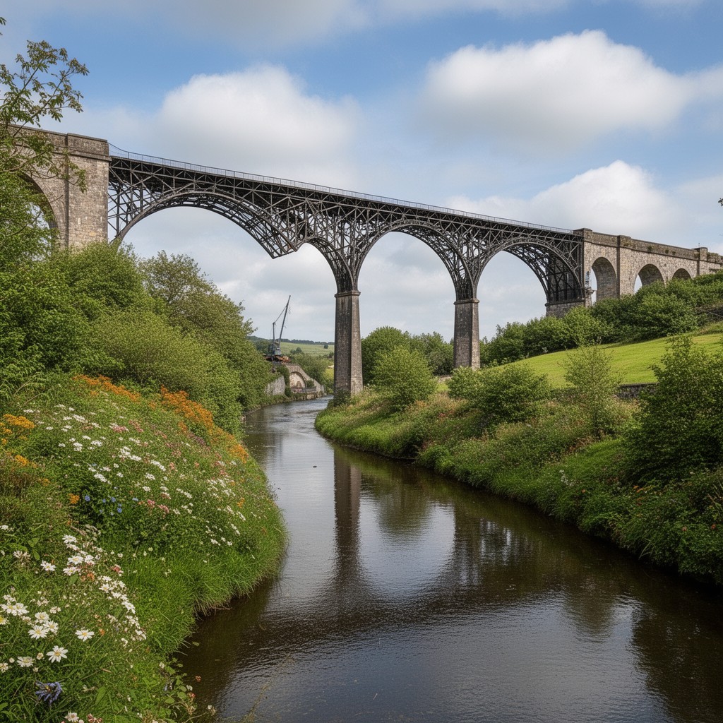 AI-generated illustration of Pontcysyllte Aqueduct and Canal