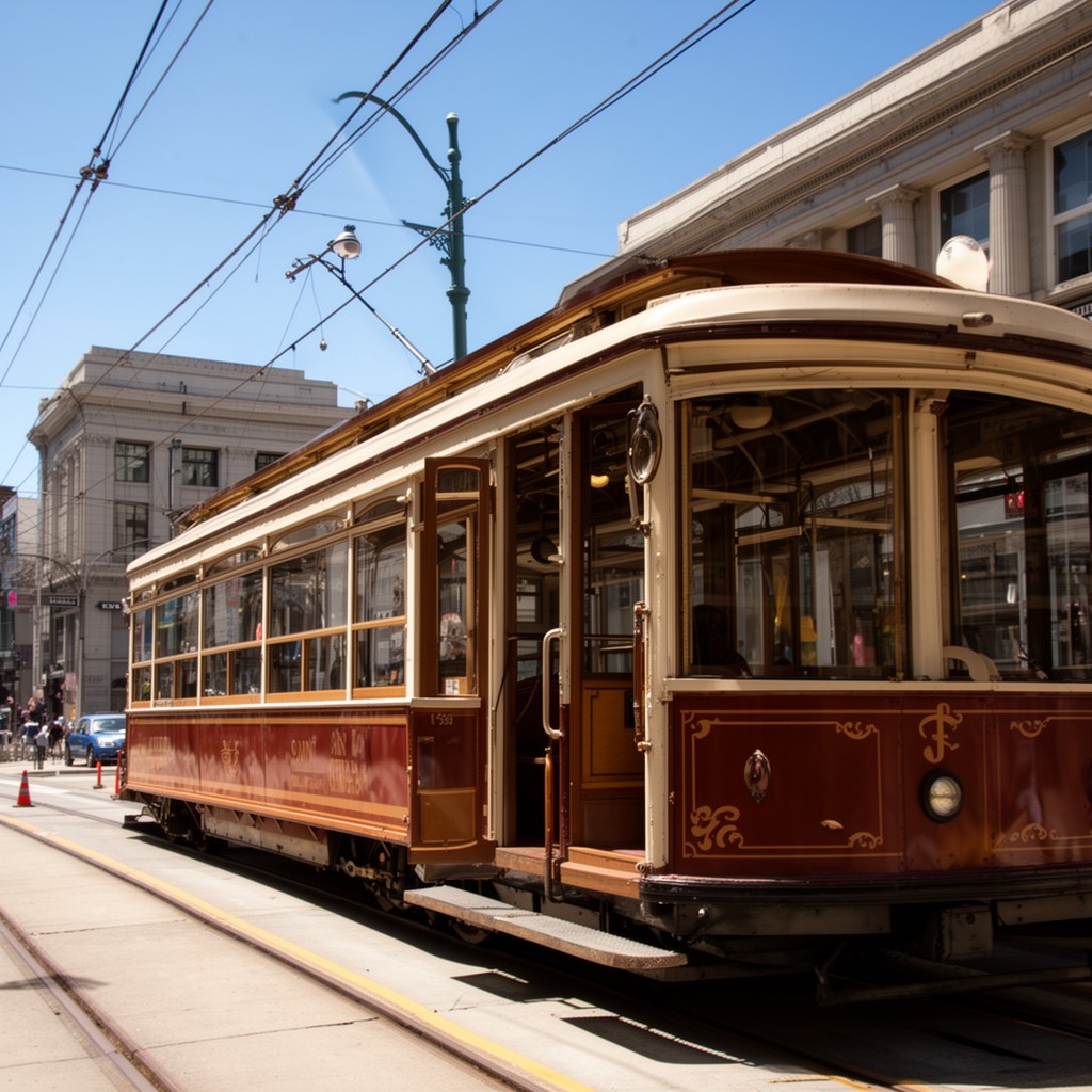 AI-generated illustration of historic streetcar F-line