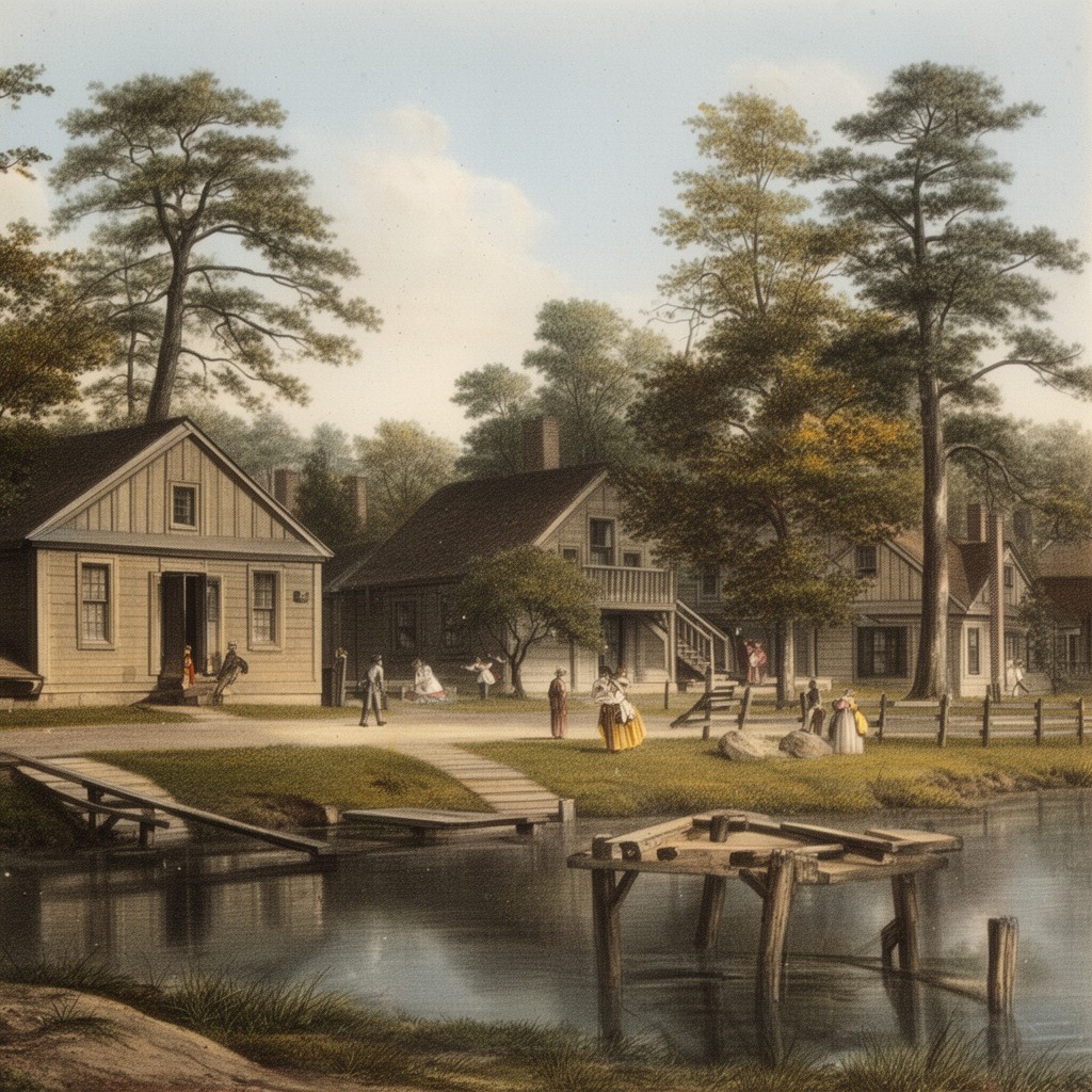 AI-generated illustration of Port Conway, Colony of Virginia