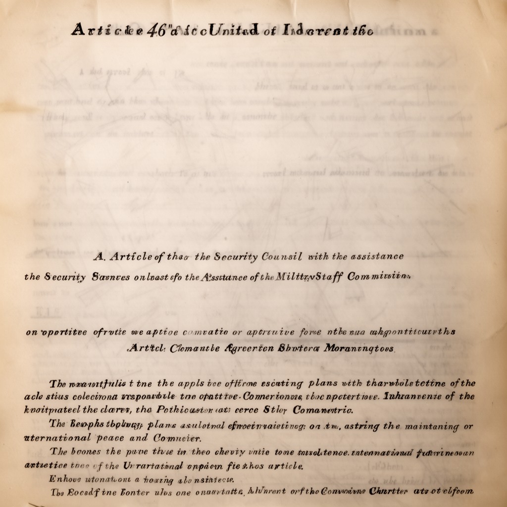 AI-generated illustration of Article 46 of the United Nations Charter