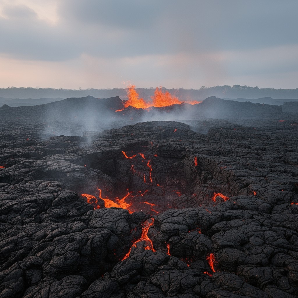 AI-generated illustration of Deccan Traps volcanism