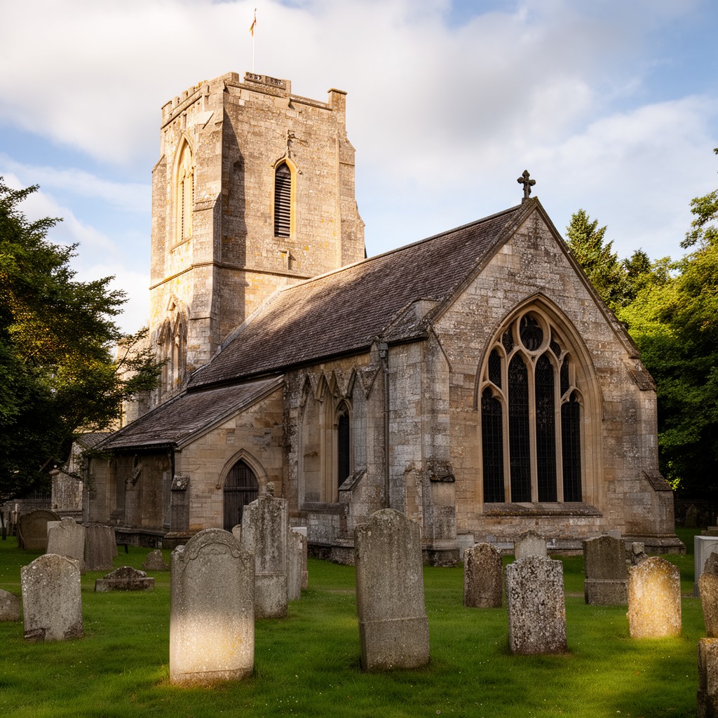 AI-generated illustration of St Giles' Church, Stoke Poges, Buckinghamshire, England