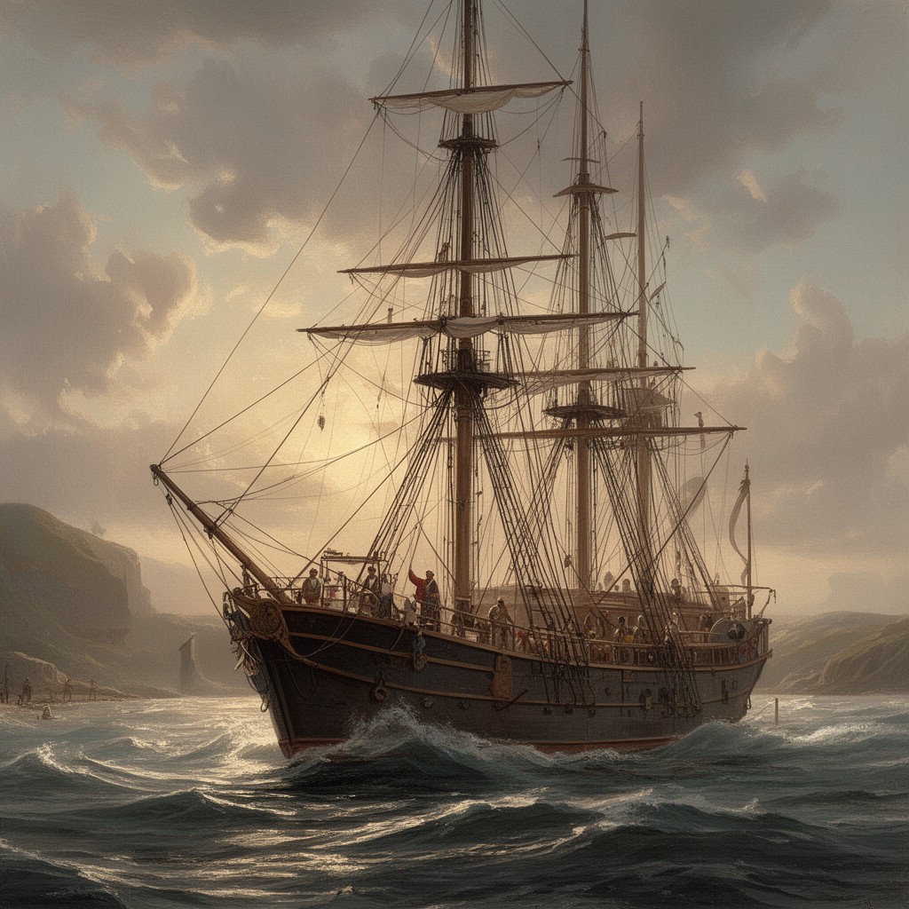 AI-generated illustration of Russian circumnavigation expedition on the Rurik
