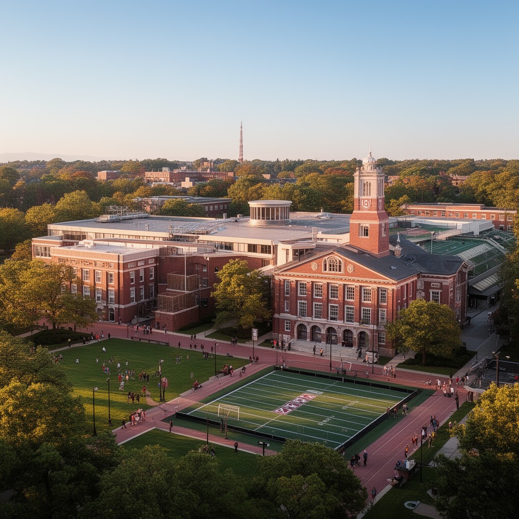 AI-generated illustration of Harvard University Athletics Complex