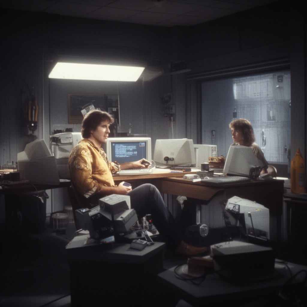 AI-generated illustration of 1984 Super Bowl commercial