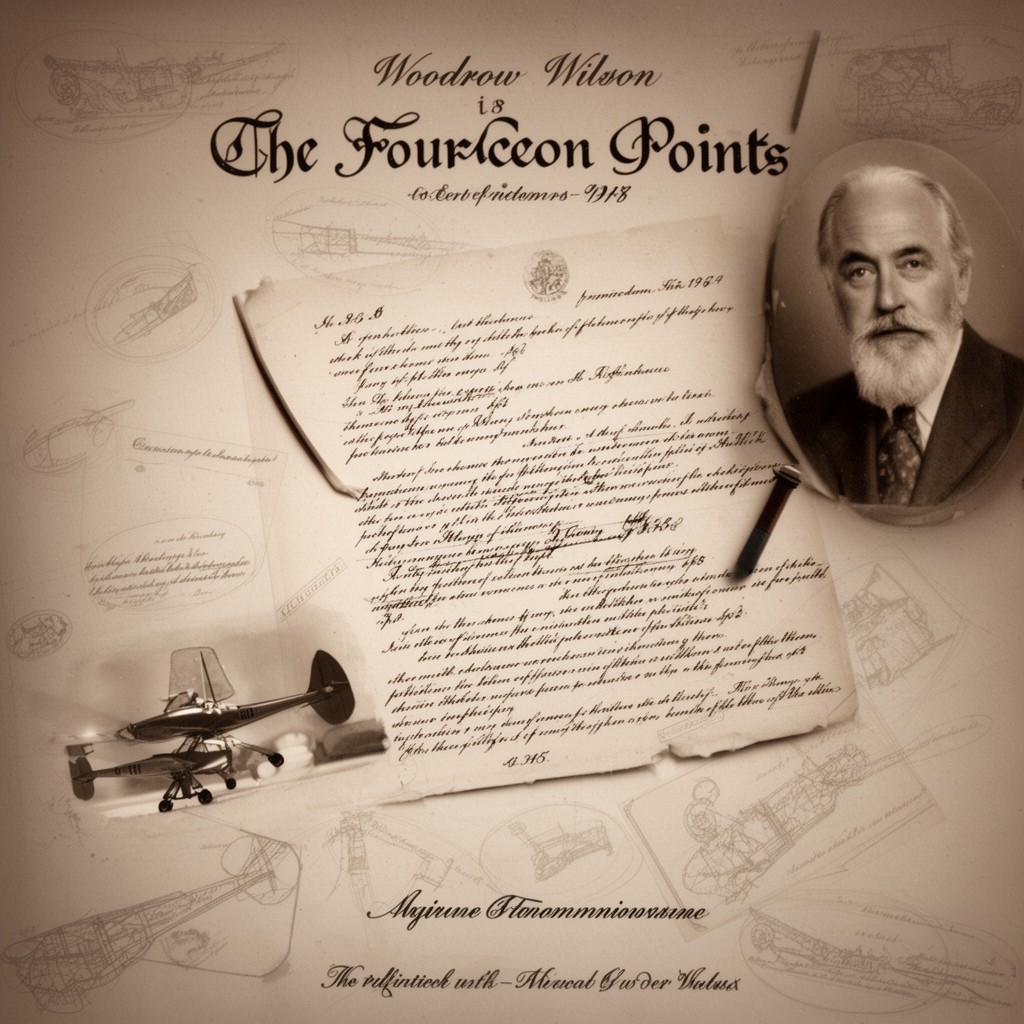 AI-generated illustration of Woodrow Wilson’s Fourteen Points (indirectly)