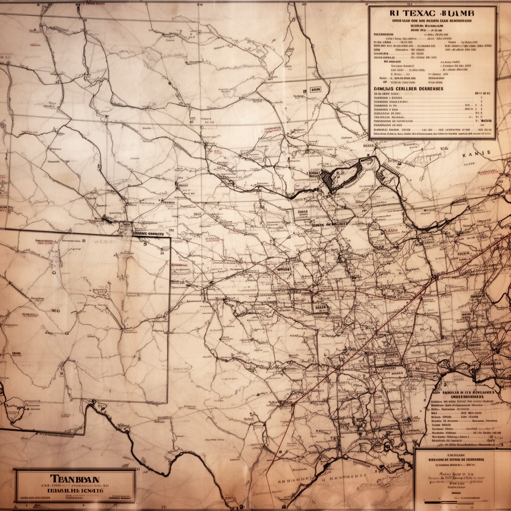 AI-generated illustration of Texas (to the south and southeast via the Red River region)