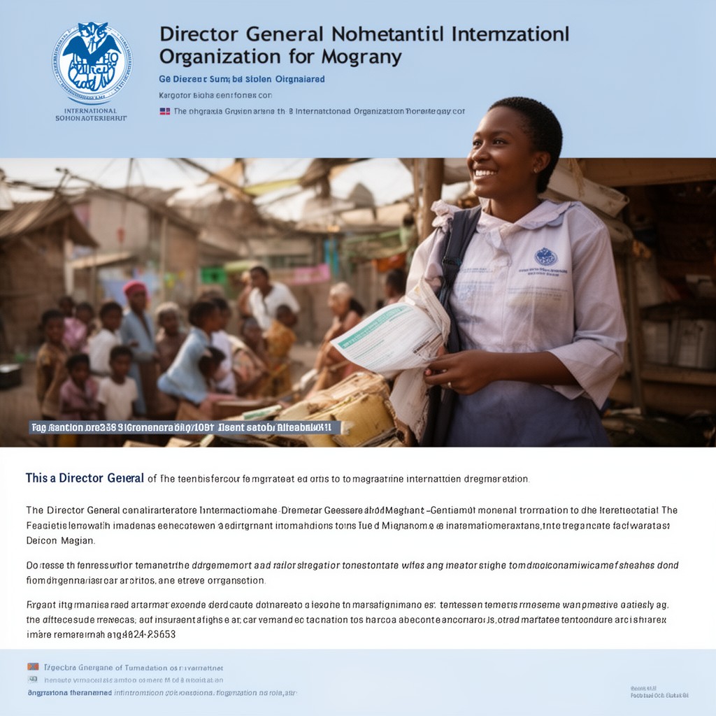 AI-generated illustration of Director General of the International Organization for Migration