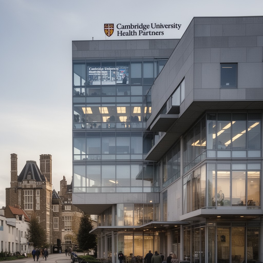 AI-generated illustration of Cambridge University Health Partners offices