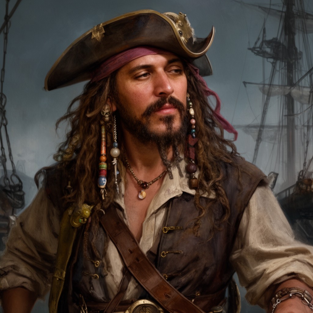 AI-generated illustration of Captain Hector Barbossa in Pirates of the Caribbean film series