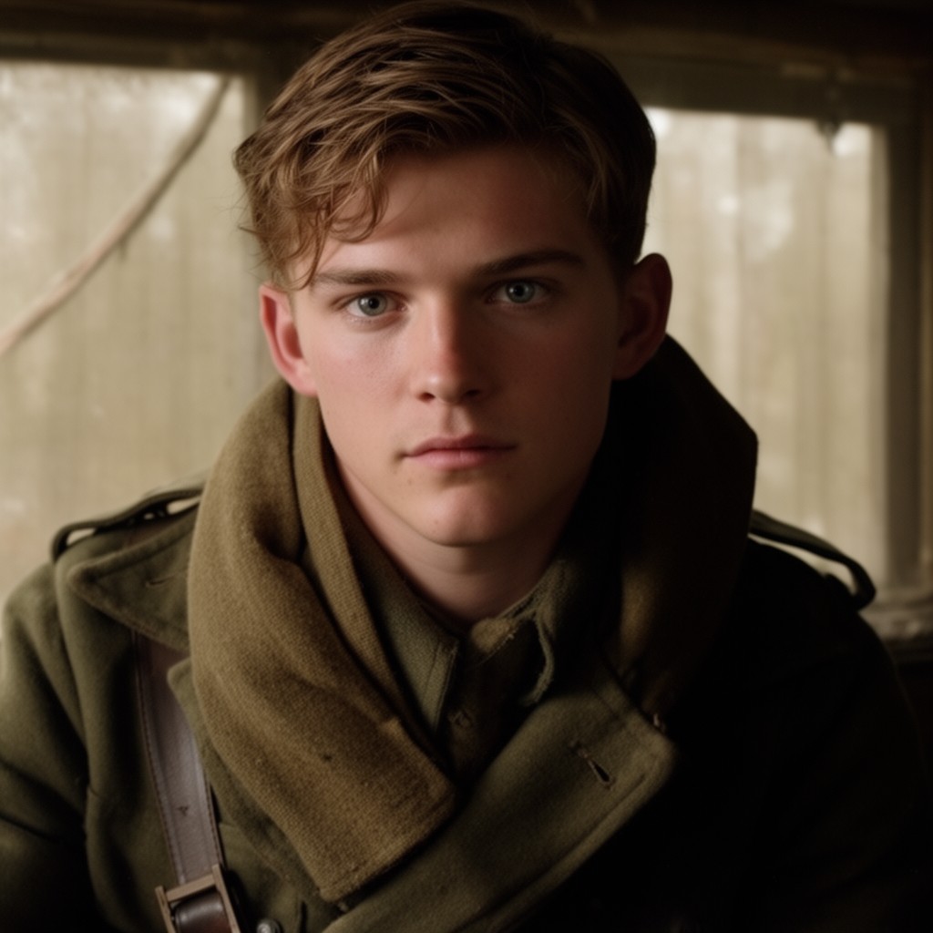 AI-generated illustration of Jeremy Irvine as young Eric Lomax