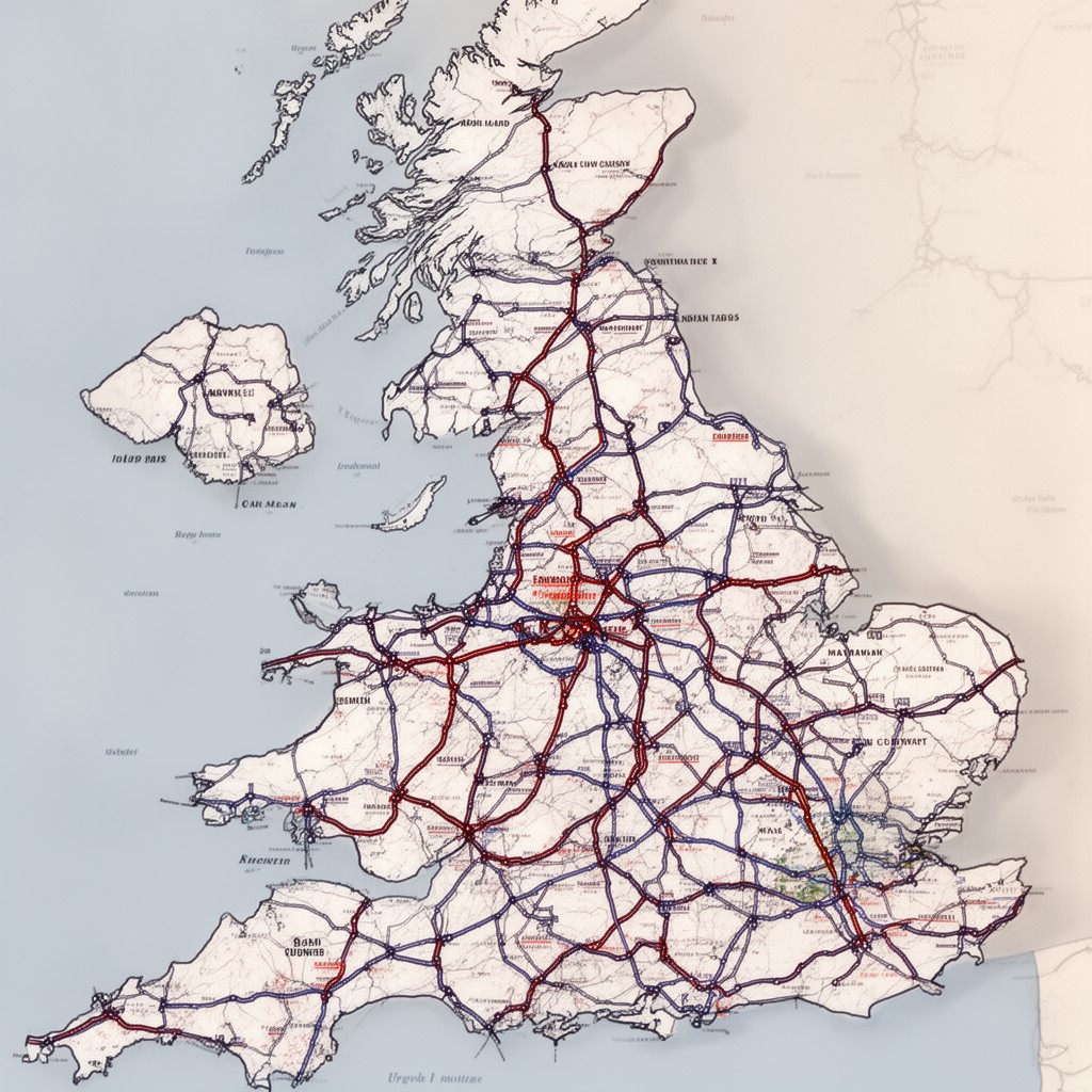 AI-generated illustration of United Kingdom road network