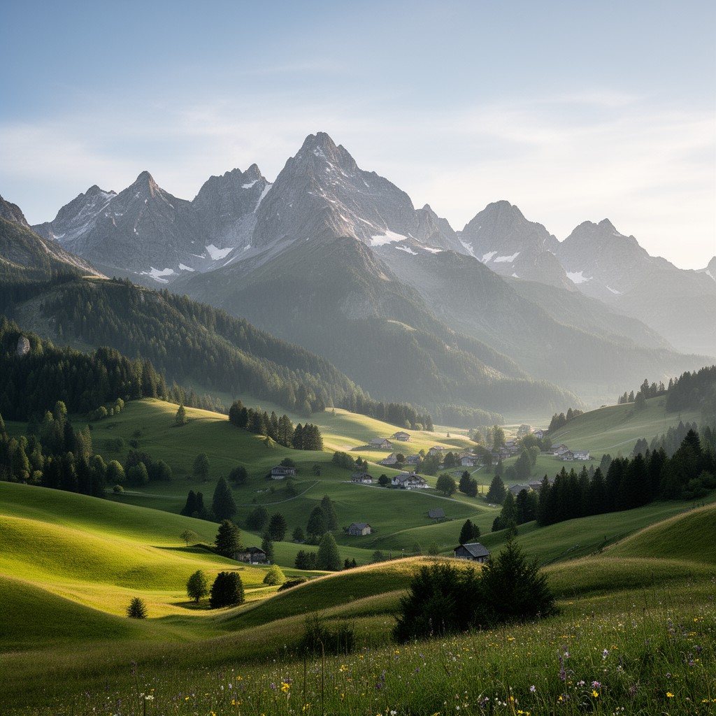 AI-generated illustration of Alps foothills