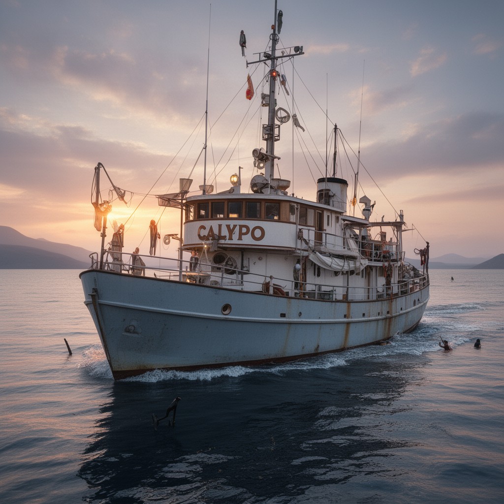 AI-generated illustration of research vessel Calypso