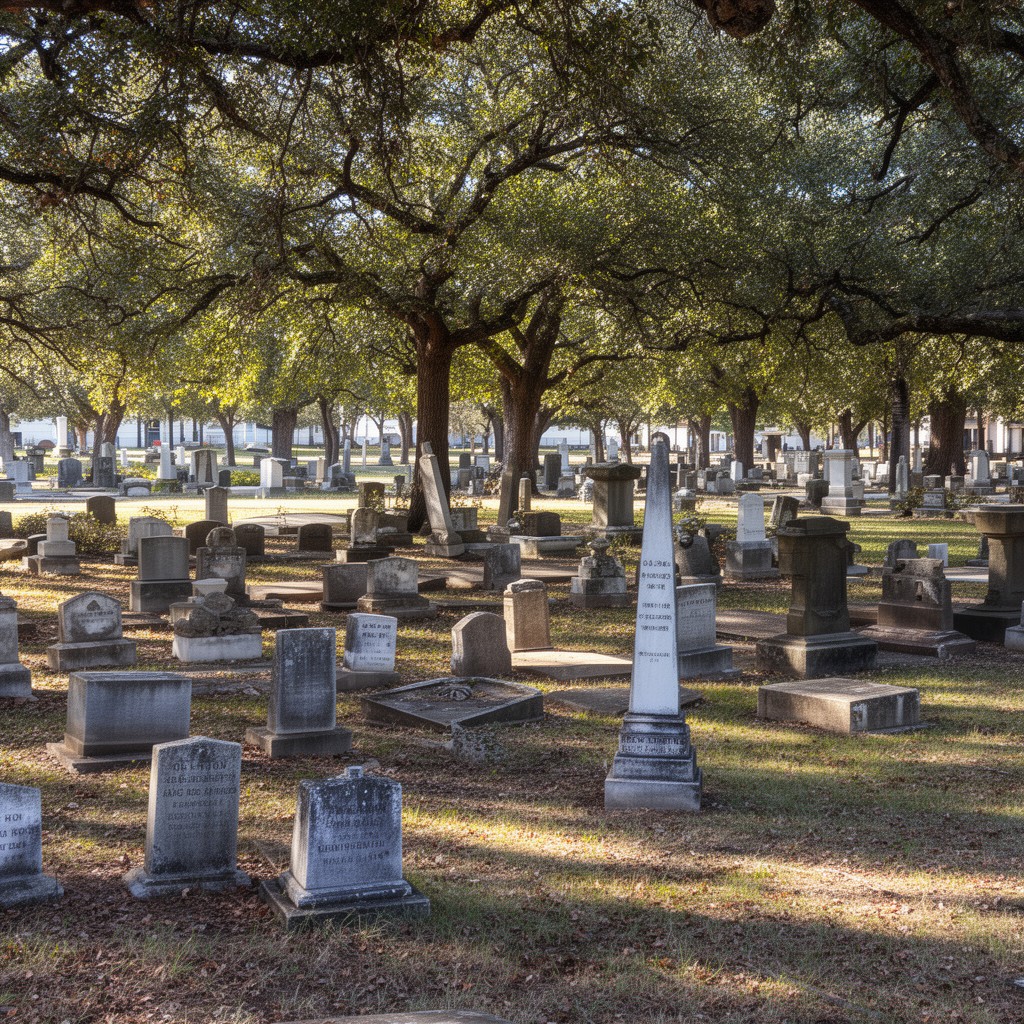 AI-generated illustration of Oakwood Cemetery, Huntsville, Texas, United States