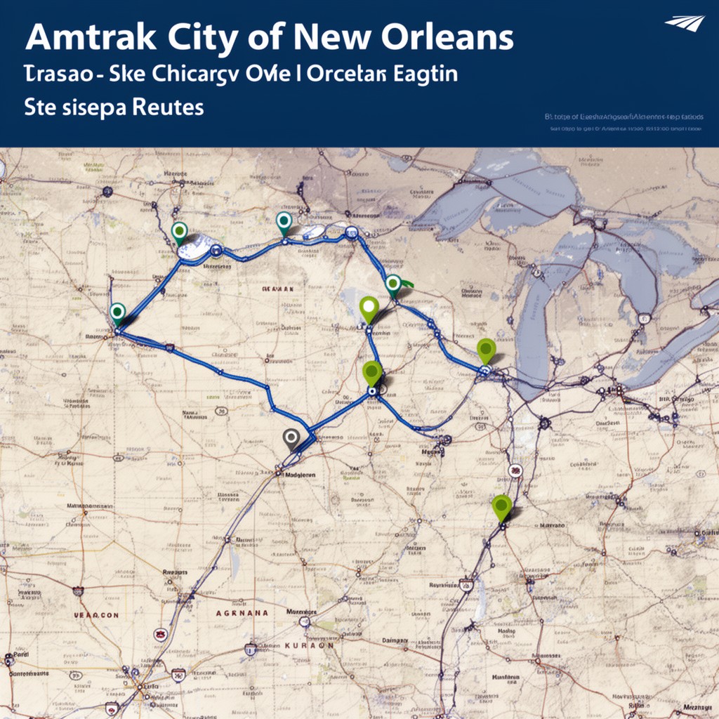 AI-generated illustration of Amtrak City of New Orleans route
