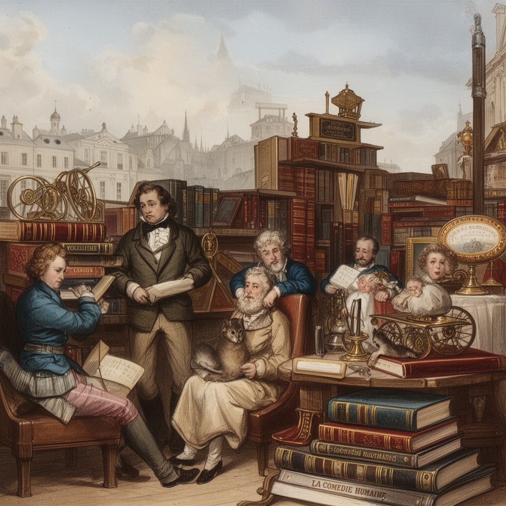 AI-generated illustration of La Comédie humaine portrays French society after the fall of Napoleon