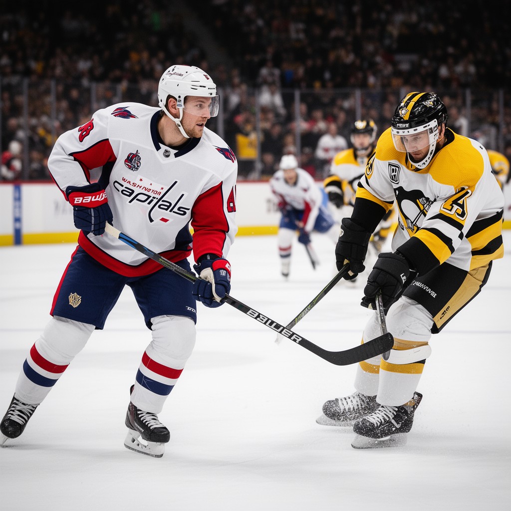 AI-generated illustration of Washington Capitals–Pittsburgh Penguins rivalry