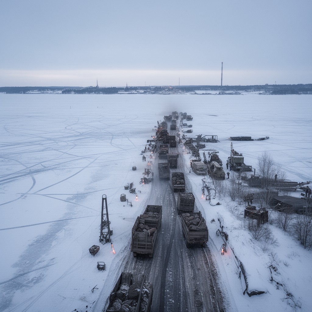AI-generated illustration of Lake Ladoga ice road