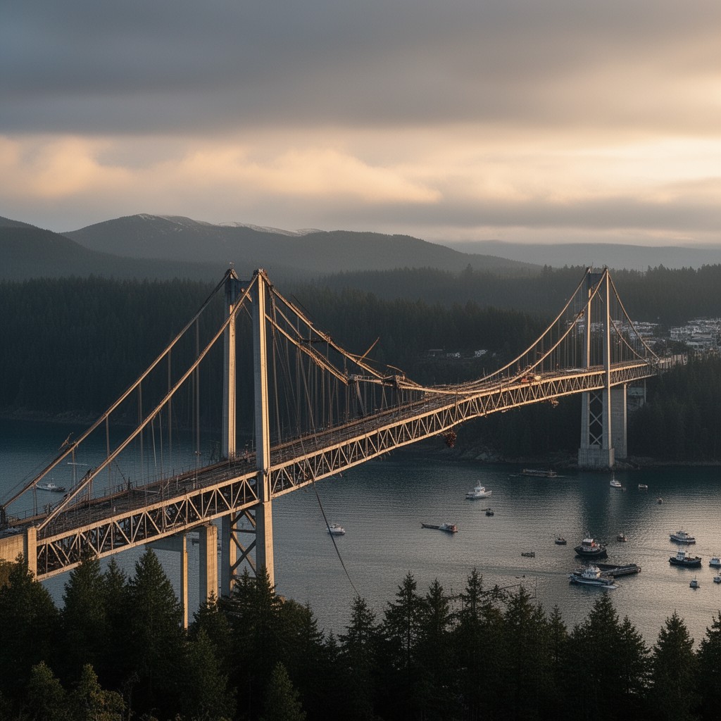 AI-generated illustration of Tacoma Narrows Bridge