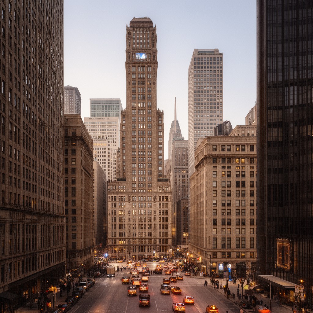 AI-generated illustration of Chicago School architecture