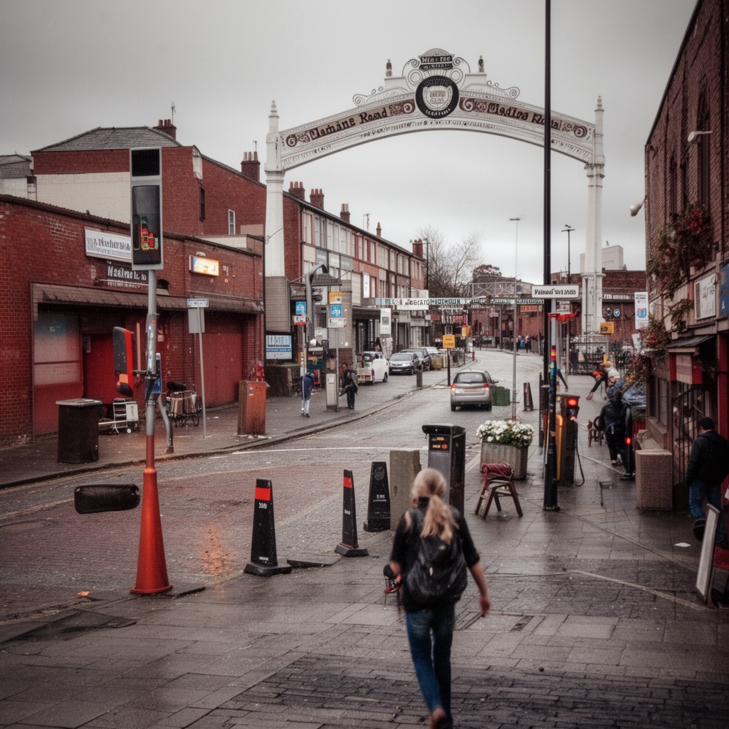 AI-generated illustration of Maine Road (street)
