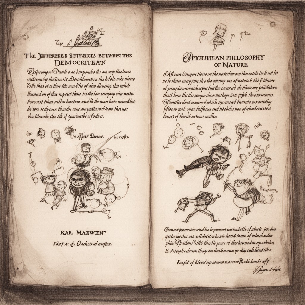 AI-generated illustration of The Difference Between the Democritean and Epicurean Philosophy of Nature