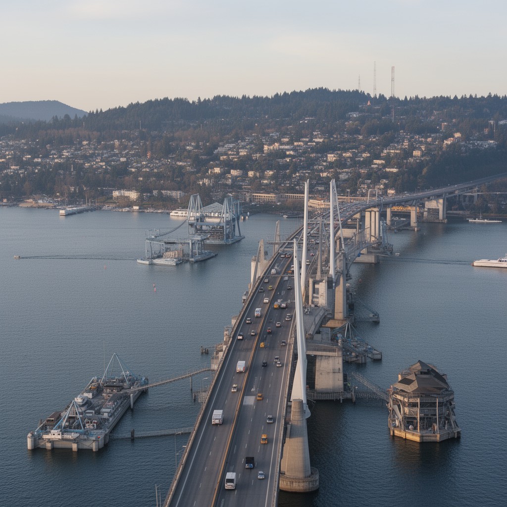 AI-generated illustration of Evergreen Point Floating Bridge