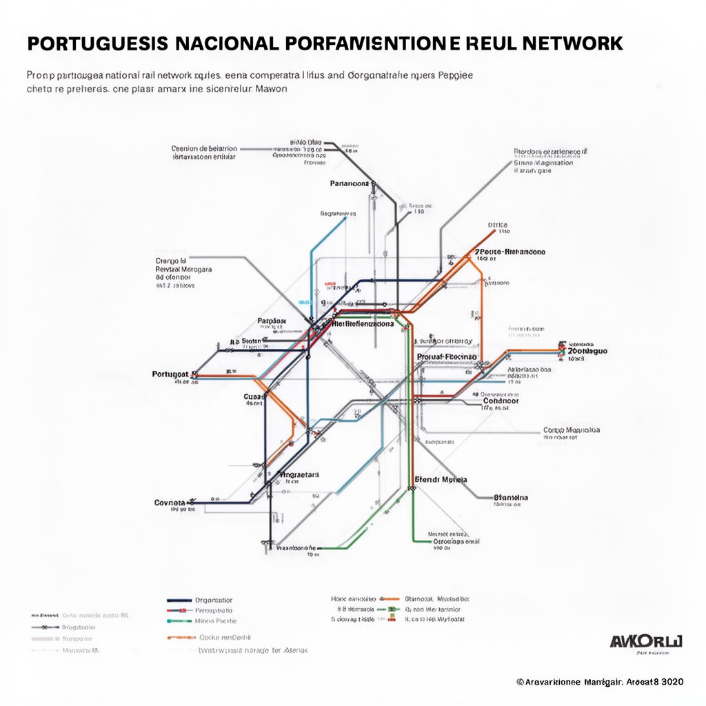 AI-generated illustration of Portuguese national rail network