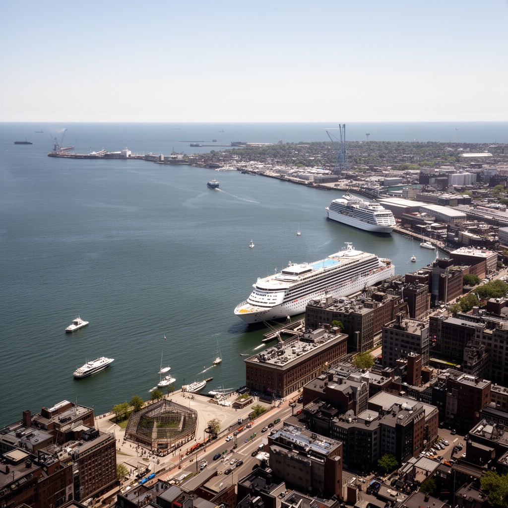 AI-generated illustration of Atlantic Ocean via Boston Harbor