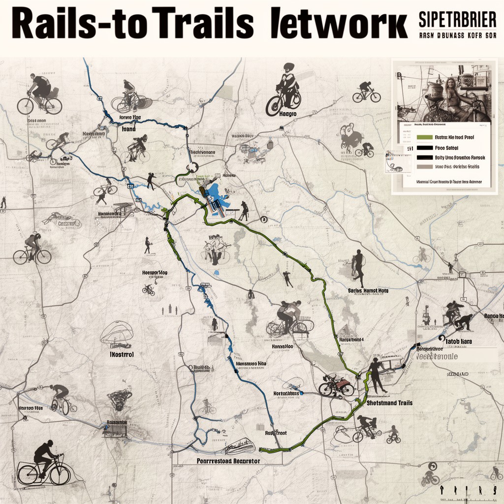 AI-generated illustration of Rails-to-Trails network in Iowa