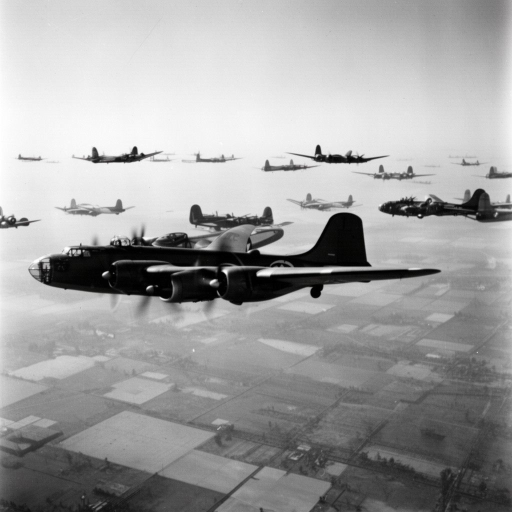 AI-generated illustration of Allied strategic bombers