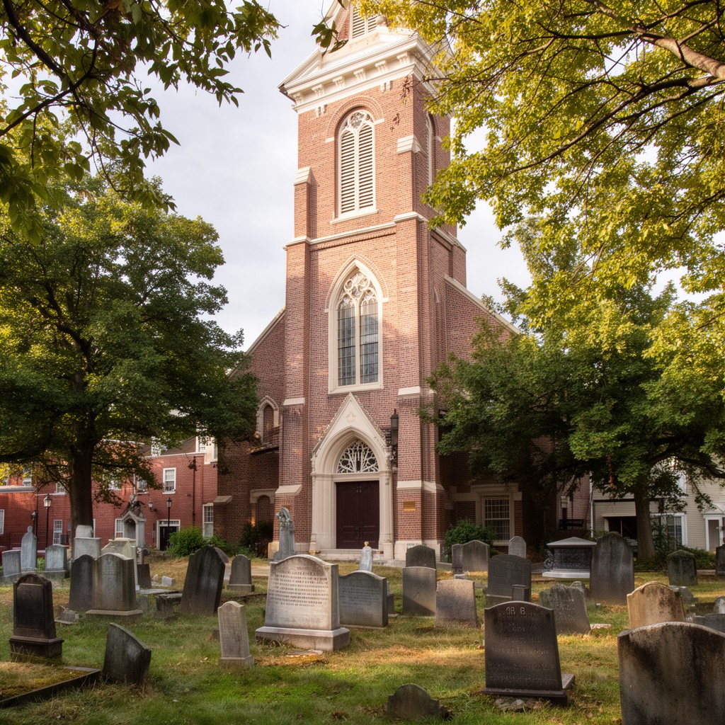 AI-generated illustration of St. Peter’s Episcopal Churchyard, Philadelphia