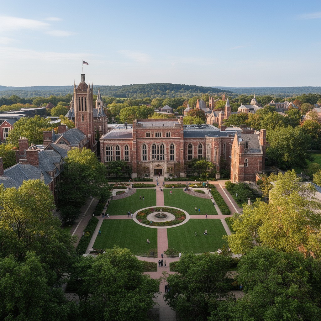AI-generated illustration of Cornell University Arts Quad