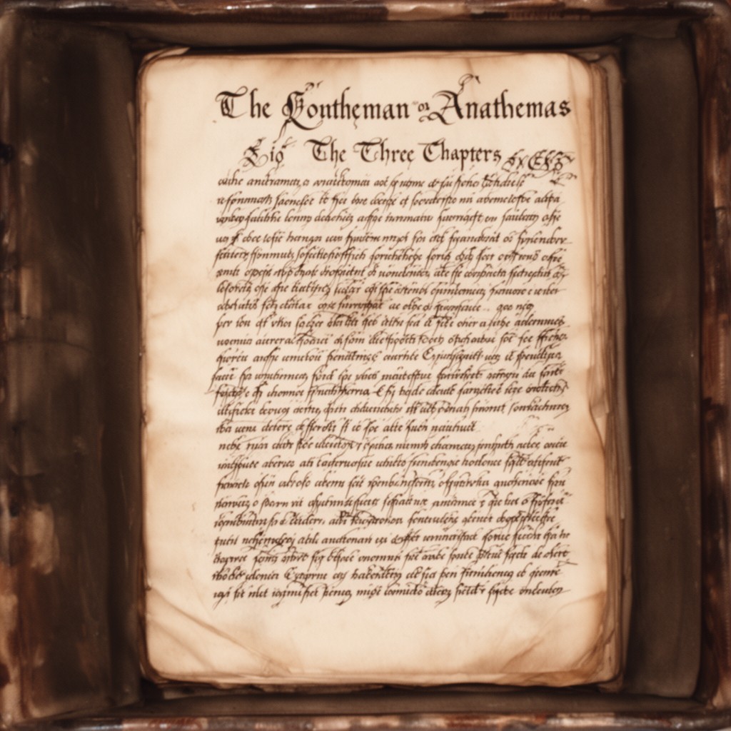 AI-generated illustration of Fourteen anathemas against the Three Chapters