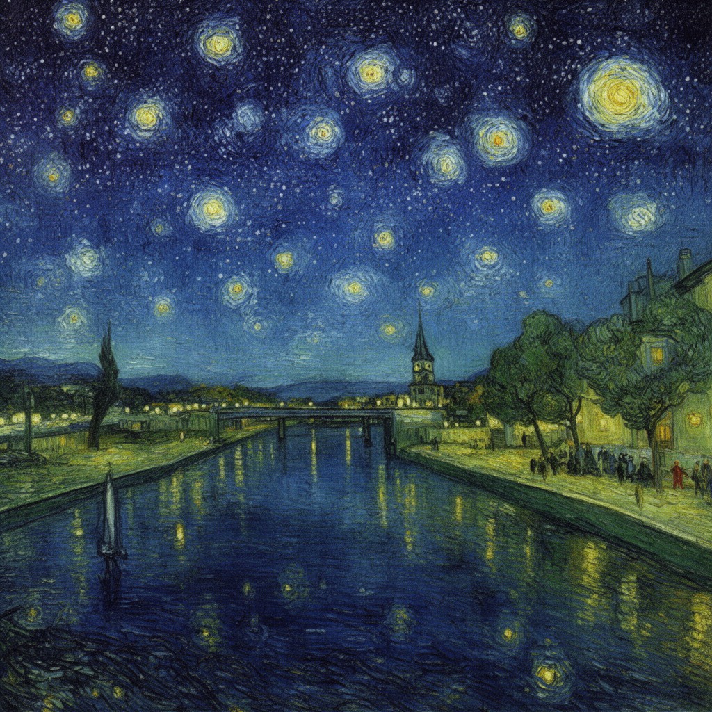 AI-generated illustration of Starry Night Over the Rhône
