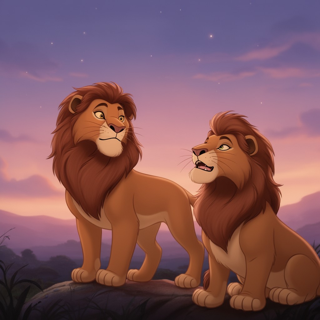 AI-generated illustration of Eye to Eye in The Lion King II: Simba’s Pride
