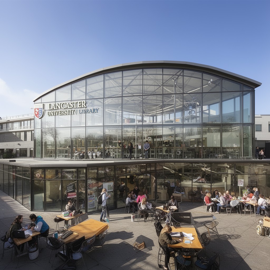 AI-generated illustration of Lancaster University Library