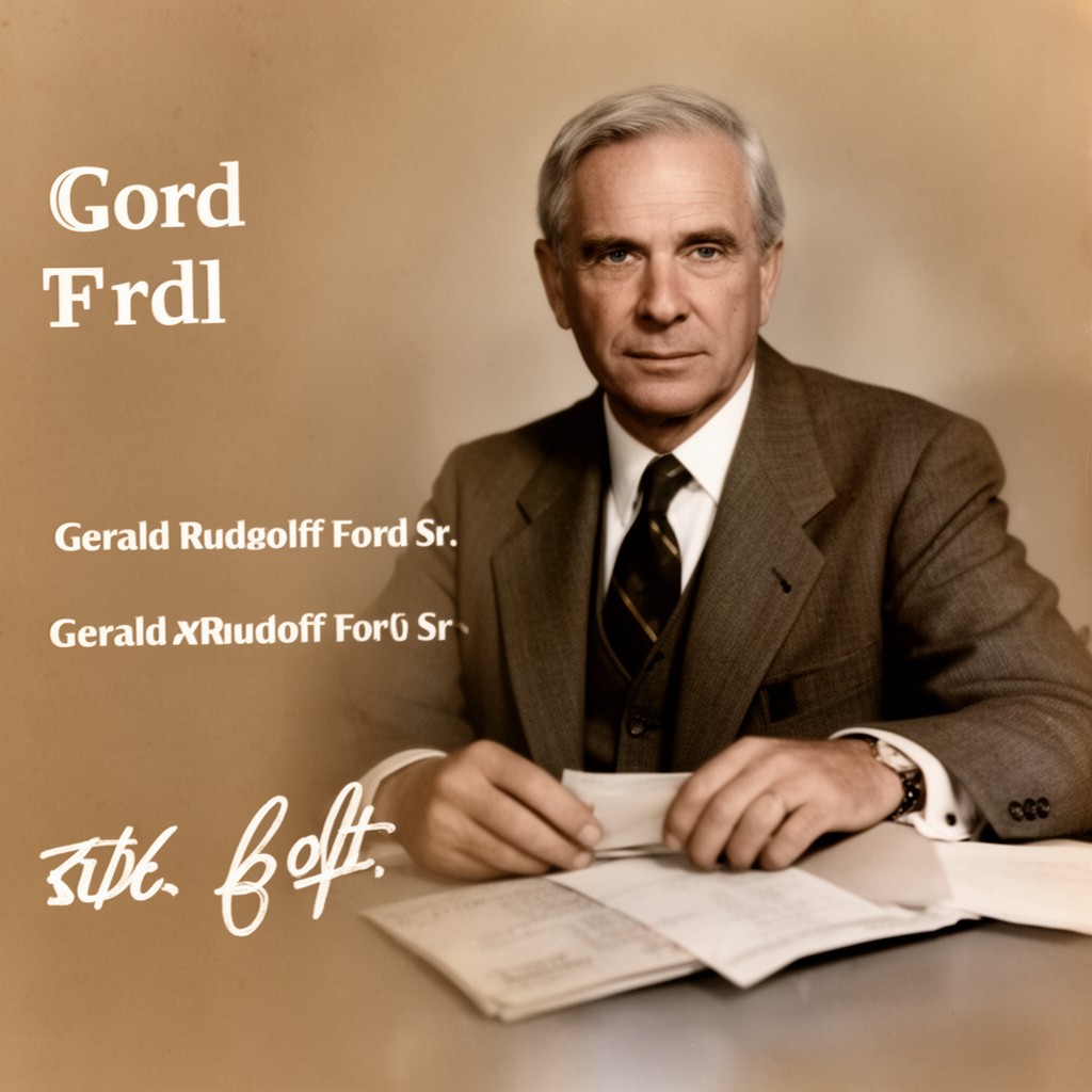 AI-generated illustration of Gerald Rudolff Ford Sr. (stepfather, source of adopted name)