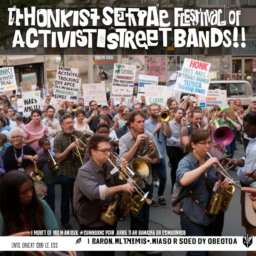 AI-generated illustration of Honk! Festival of Activist Street Bands