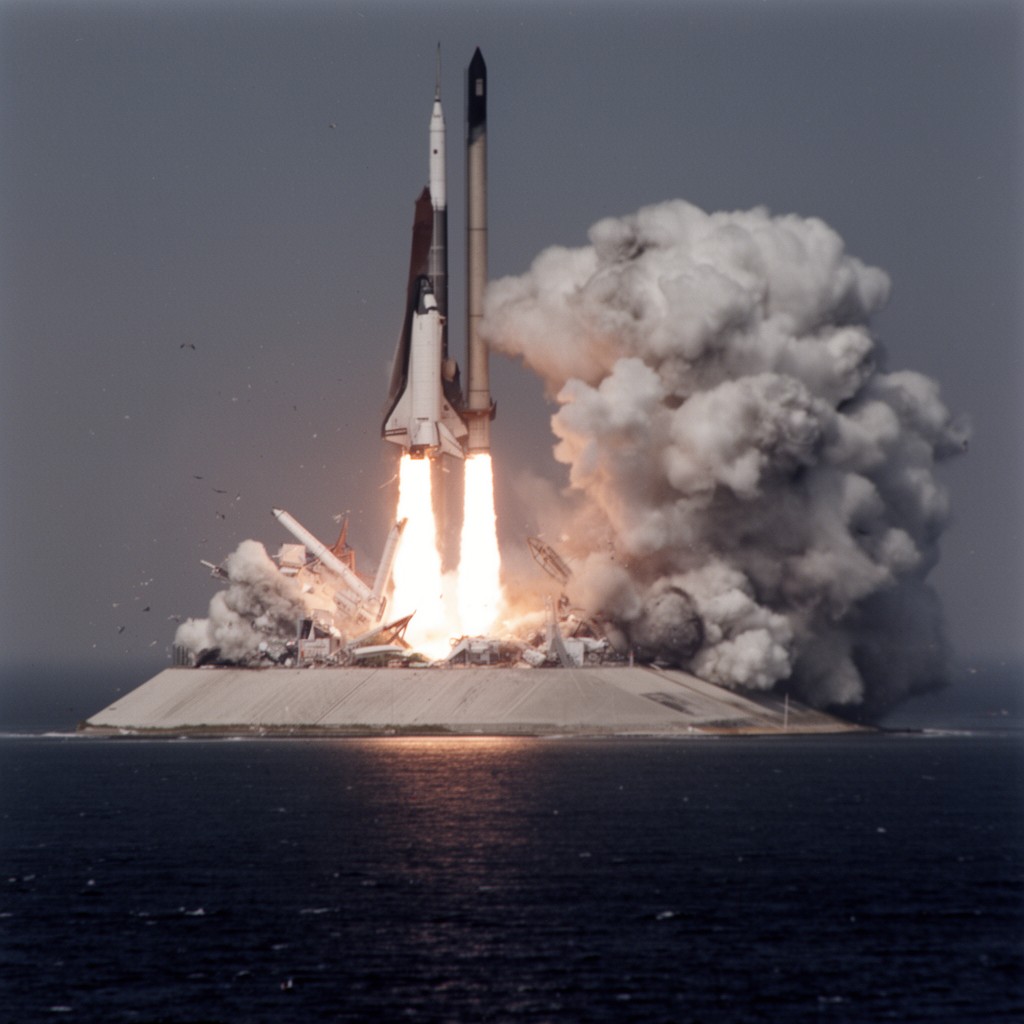 AI-generated illustration of Space Shuttle Challenger disaster