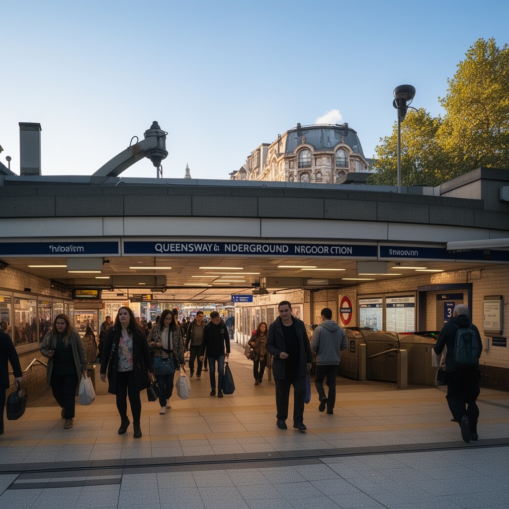 AI-generated illustration of Queensway Underground station