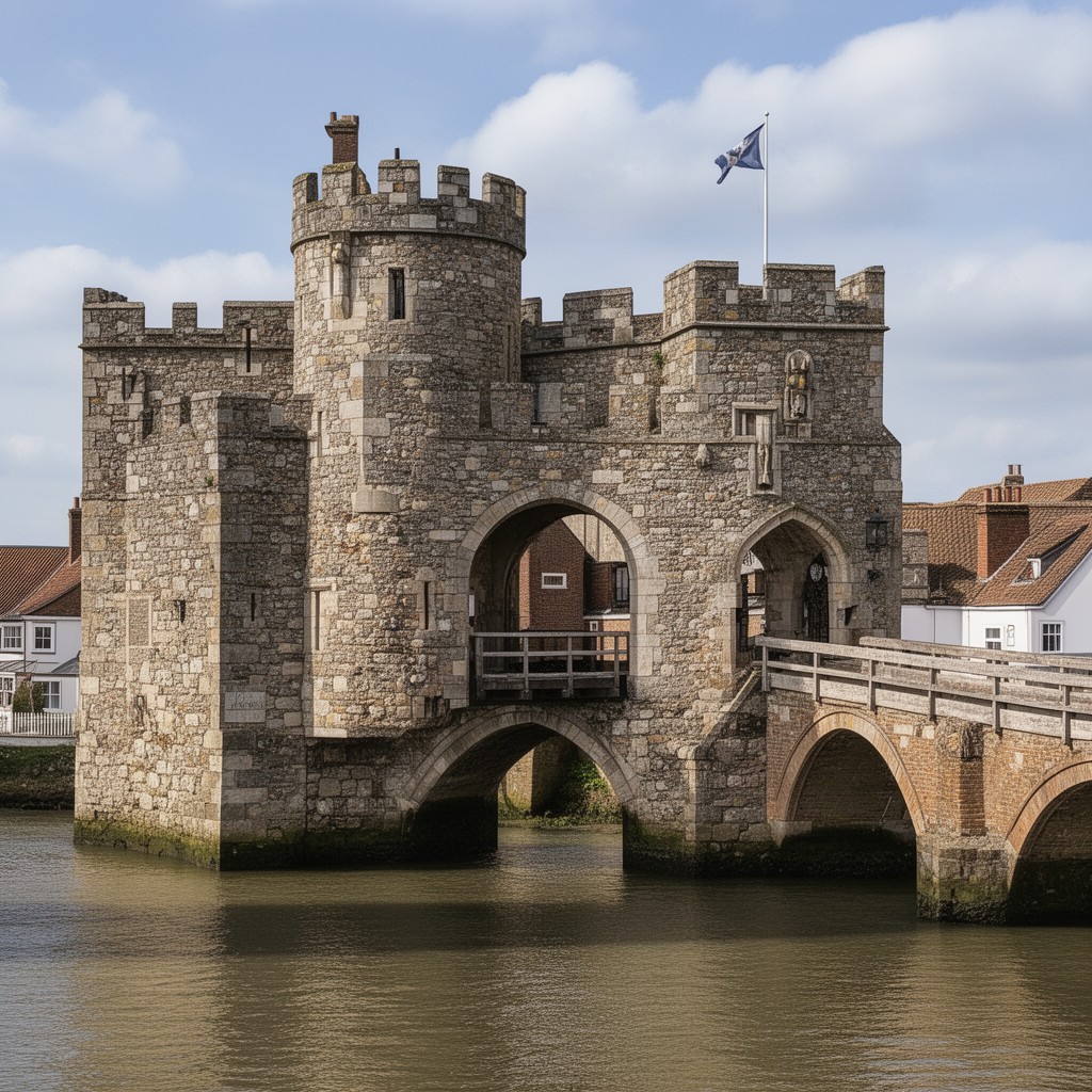 AI-generated illustration of Barbican and Toll Bridge, Sandwich
