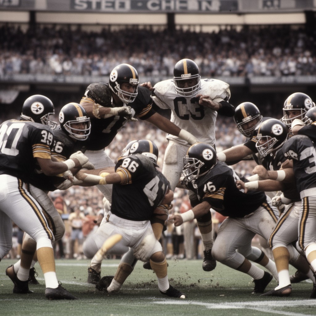 AI-generated illustration of Steel Curtain defense of the 1970s
