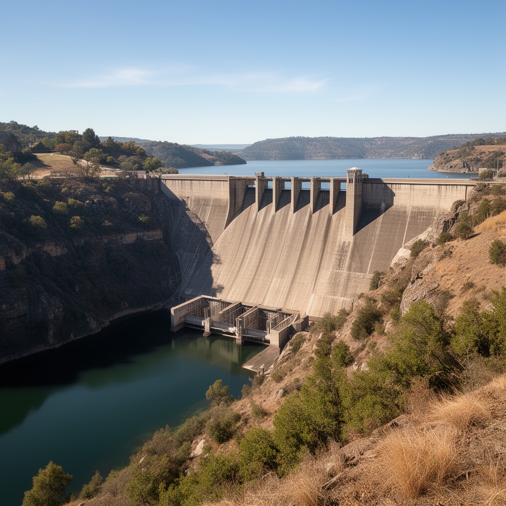 AI-generated illustration of New Melones Dam