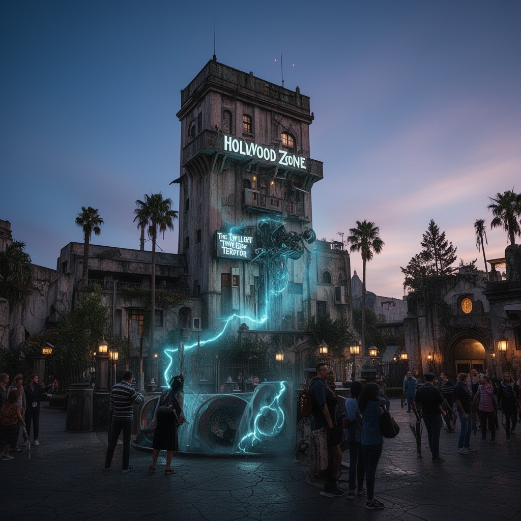 AI-generated illustration of The Hollywood Tower Hotel (The Twilight Zone Tower of Terror)