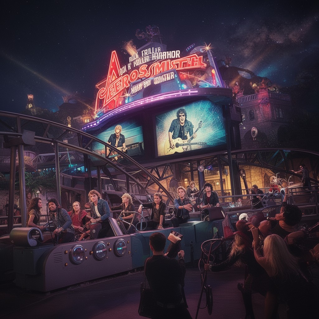 AI-generated illustration of Rock 'n' Roller Coaster Starring Aerosmith