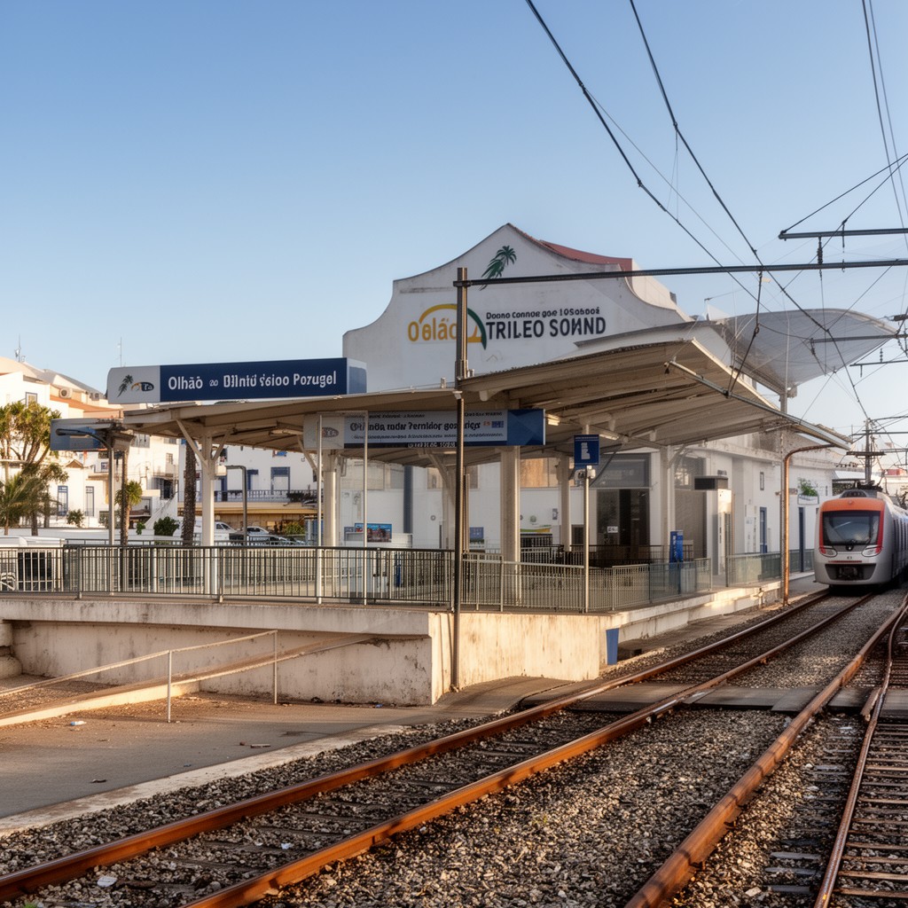 AI-generated illustration of Olhão railway station