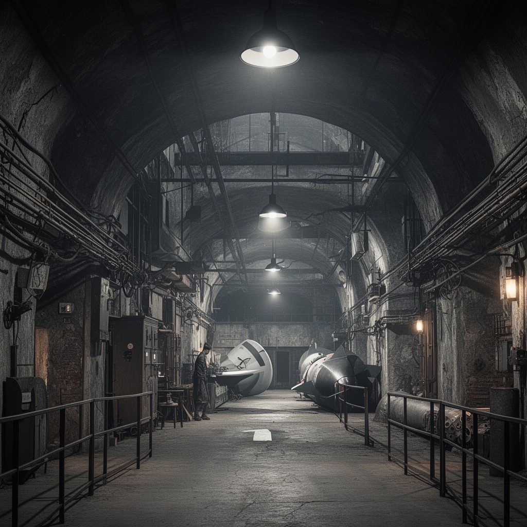 AI-generated illustration of Mittelwerk underground factory